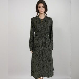 Cloth & Stone Dress Brown/Black Leopard Button Front Belted Midi - size (M)